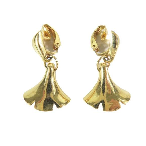 GIVENCHY 2-strand earrings with ginkgo flower motif, 1978 vintage, gold, for ...
